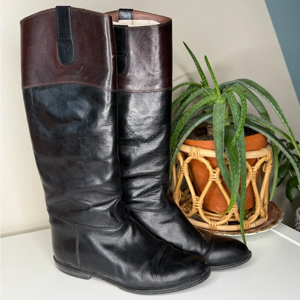 Joan & David Italian Leather Riding Boots 37.5 /7.5 Vintage Knee High Equestrian - Picture 2 of 10